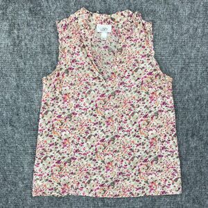 LOFT Shirt Womens Extra Small V-Neck Ruffles Floral Short Cotton Business Casual